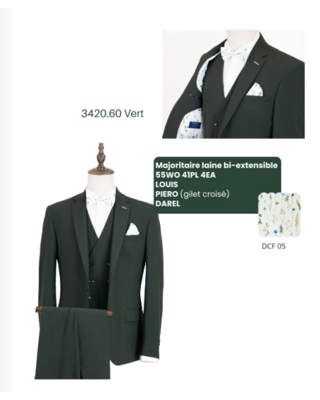 Costume Homme marque française, Louis vert