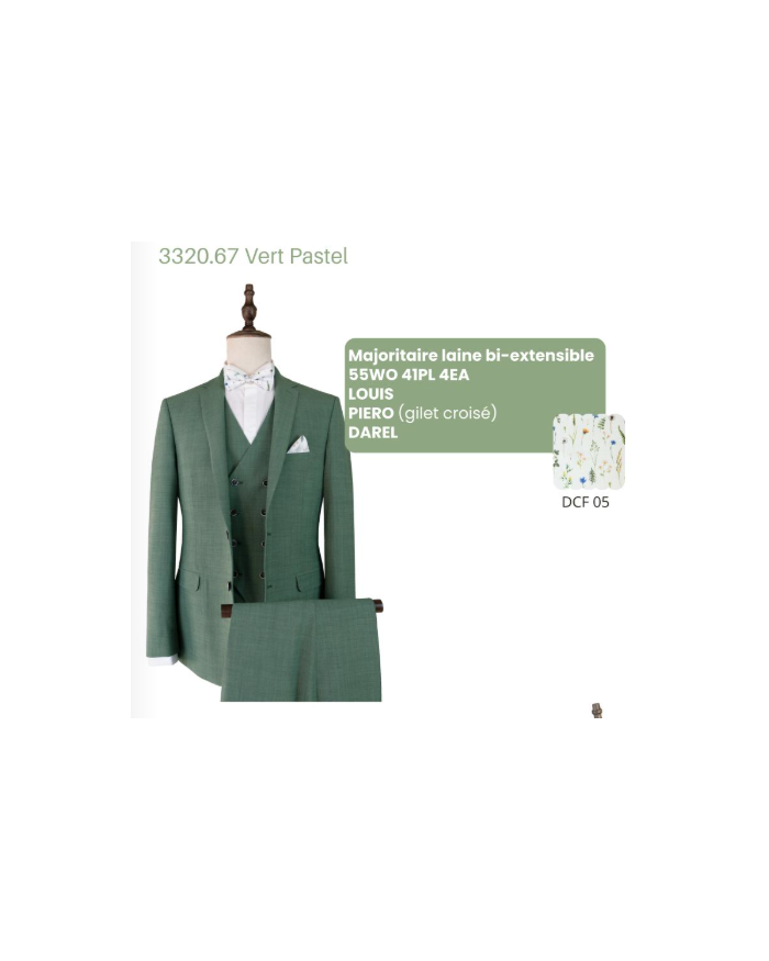 Costume Homme marque française, Louis vert pastel